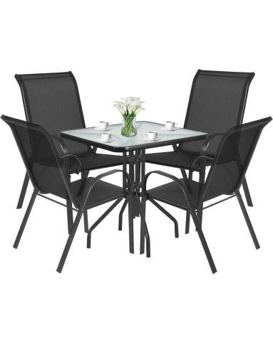 Gartenmöbel-Set ISLAND + SOFIA: quadratischer Tisch 70 cm und 4 Stühle, schwarz (10070018)