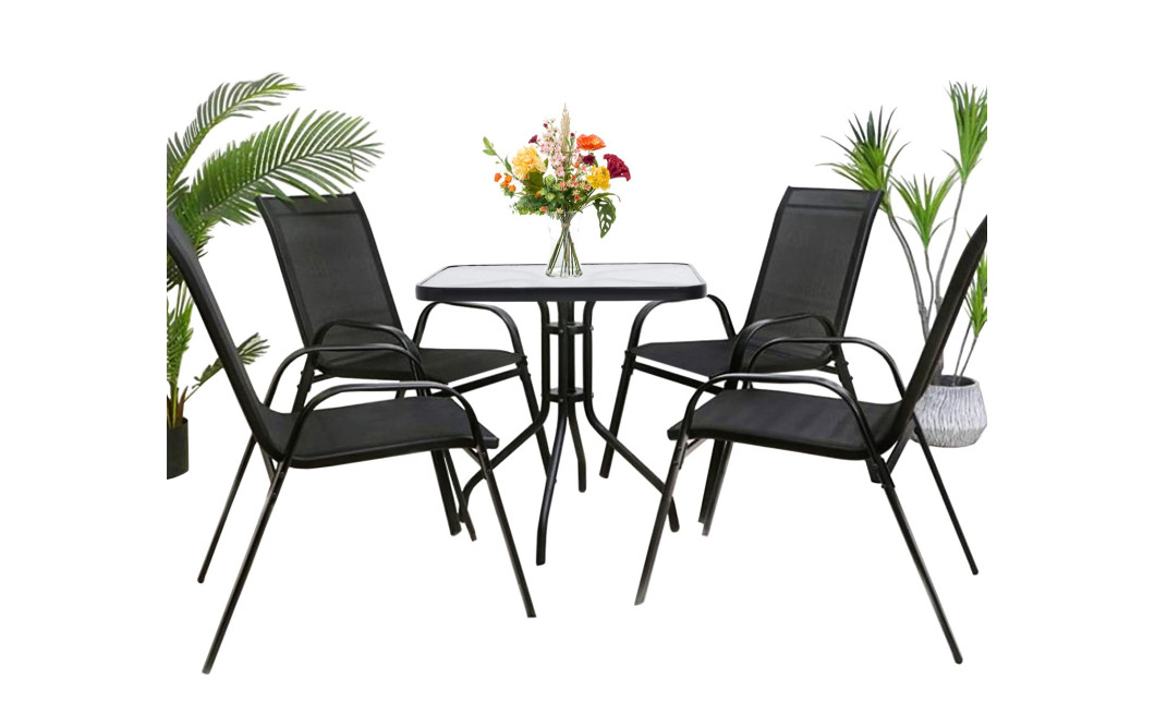 Gartenmöbel-Set ISLAND + SOFIA: quadratischer Tisch 70 cm und 4 Stühle, schwarz (10070018)