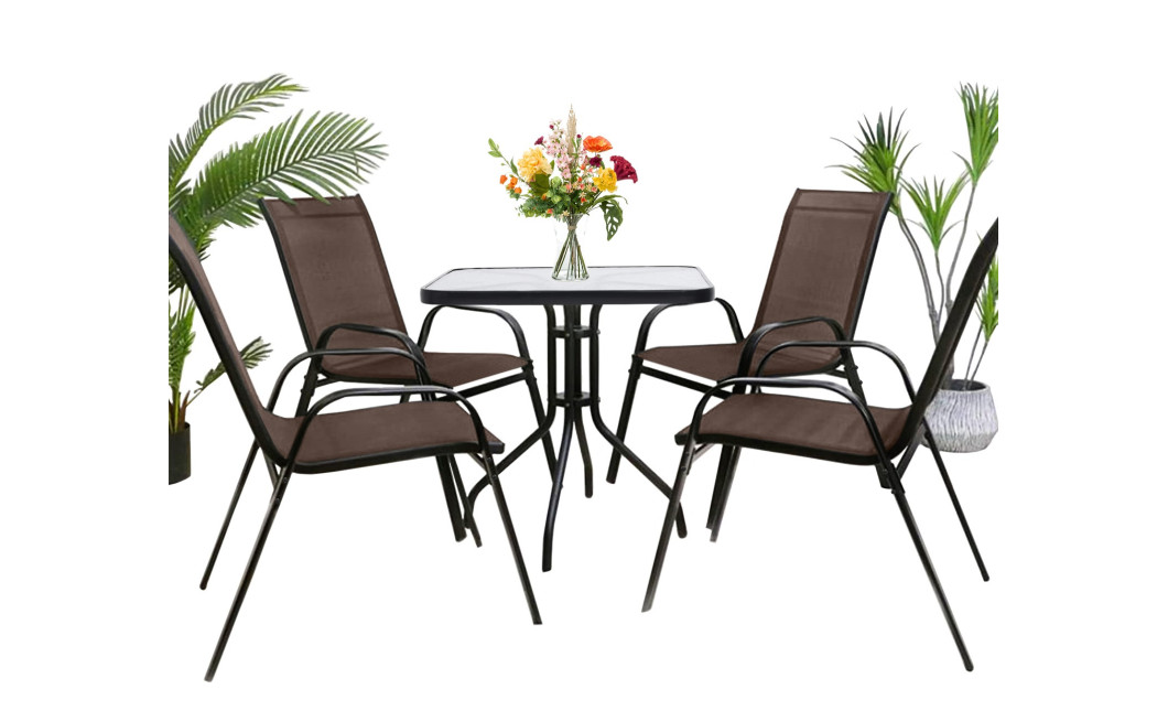 Gartenmöbel-Set ISLAND + SOFIA: quadratischer Tisch 70 cm und 4 Stühle, braun (10070016)
