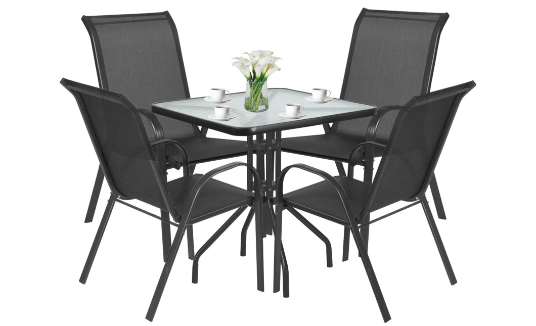 Gartenmöbel-Set ISLAND + SOFIA: quadratischer Tisch 70 cm und 4 Stühle, dunkelgrau (10070017)